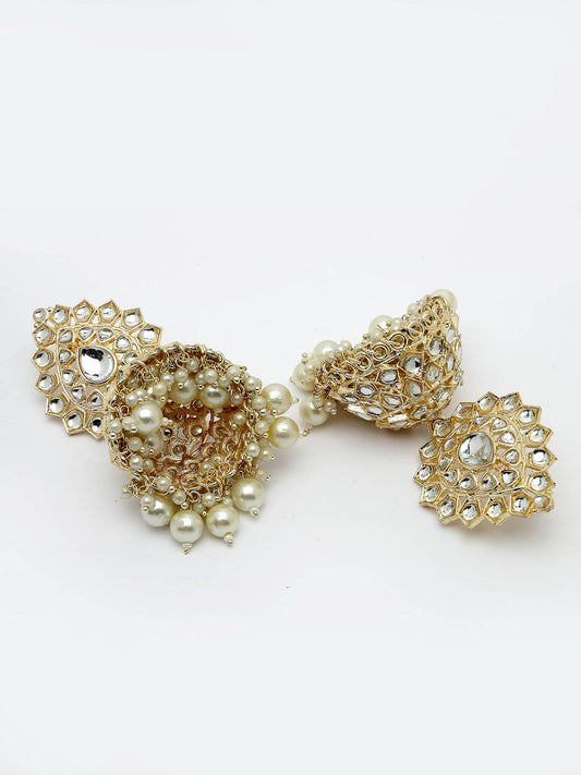 NVR Women Gold-Polished Handcrafted Kundan Jhumka Earrings | Swadesiicart