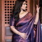DEIANA'S Beautiful Designer Golden zari Soft Lichi Silk Saree - Purple - Swadesiicart