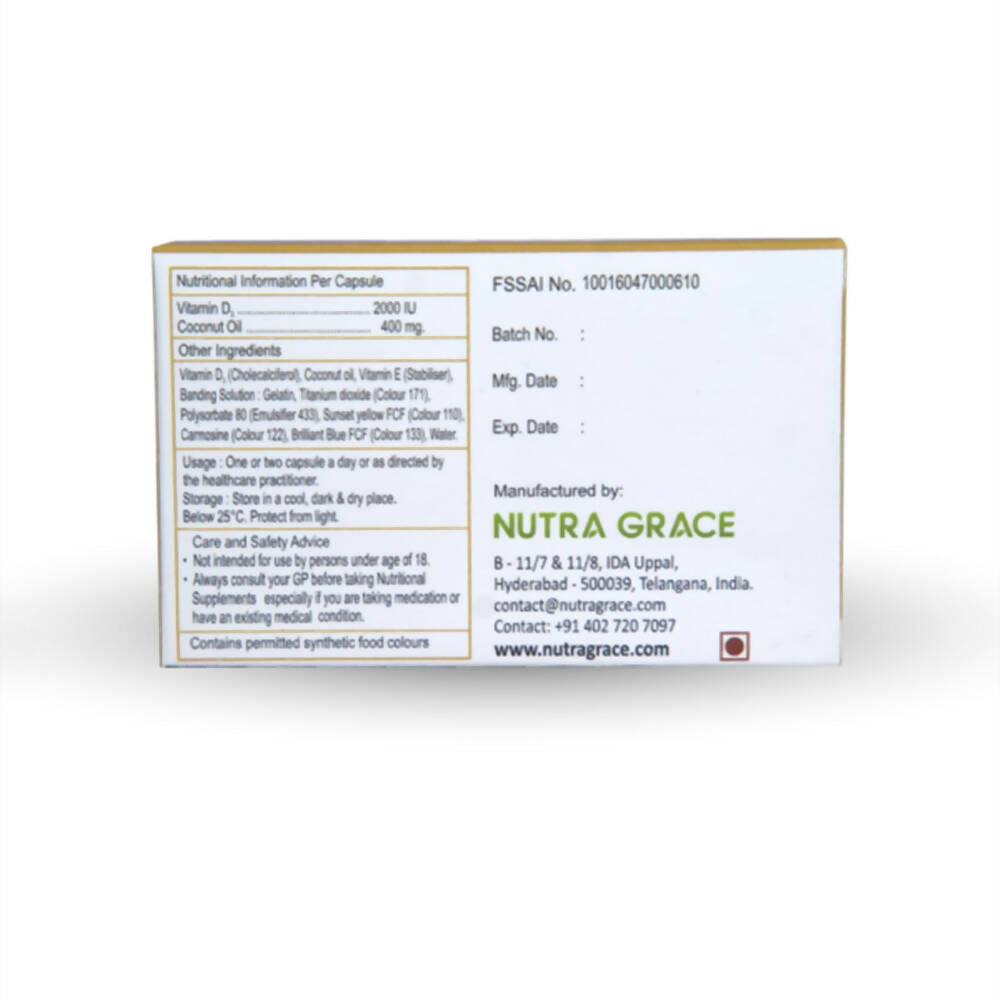 Nutra Grace D3 2k Vitamin D3 2000 I.U Capsules - Swadesiicart