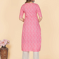 NOZ2TOZ Women's Printed & Embroidered Straight Cotton Pink Stitched Kurta (1Pc) - Swadesiicart