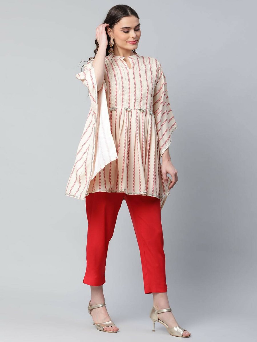 Ahalyaa Womens Off White Crepe Printed Kaftan Pant Set | Swadesiicart