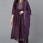 Indian Clothing Women's Purple Silk Blend Anarkali Kurta Pant With Dupatta - Rasiya - Noz2Toz