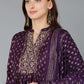 Indian Clothing Women's Purple Silk Blend Anarkali Kurta Pant With Dupatta - Rasiya - Swadesiicart
