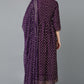 Indian Clothing Women's Purple Silk Blend Anarkali Kurta Pant With Dupatta - Rasiya - Swadesiicart