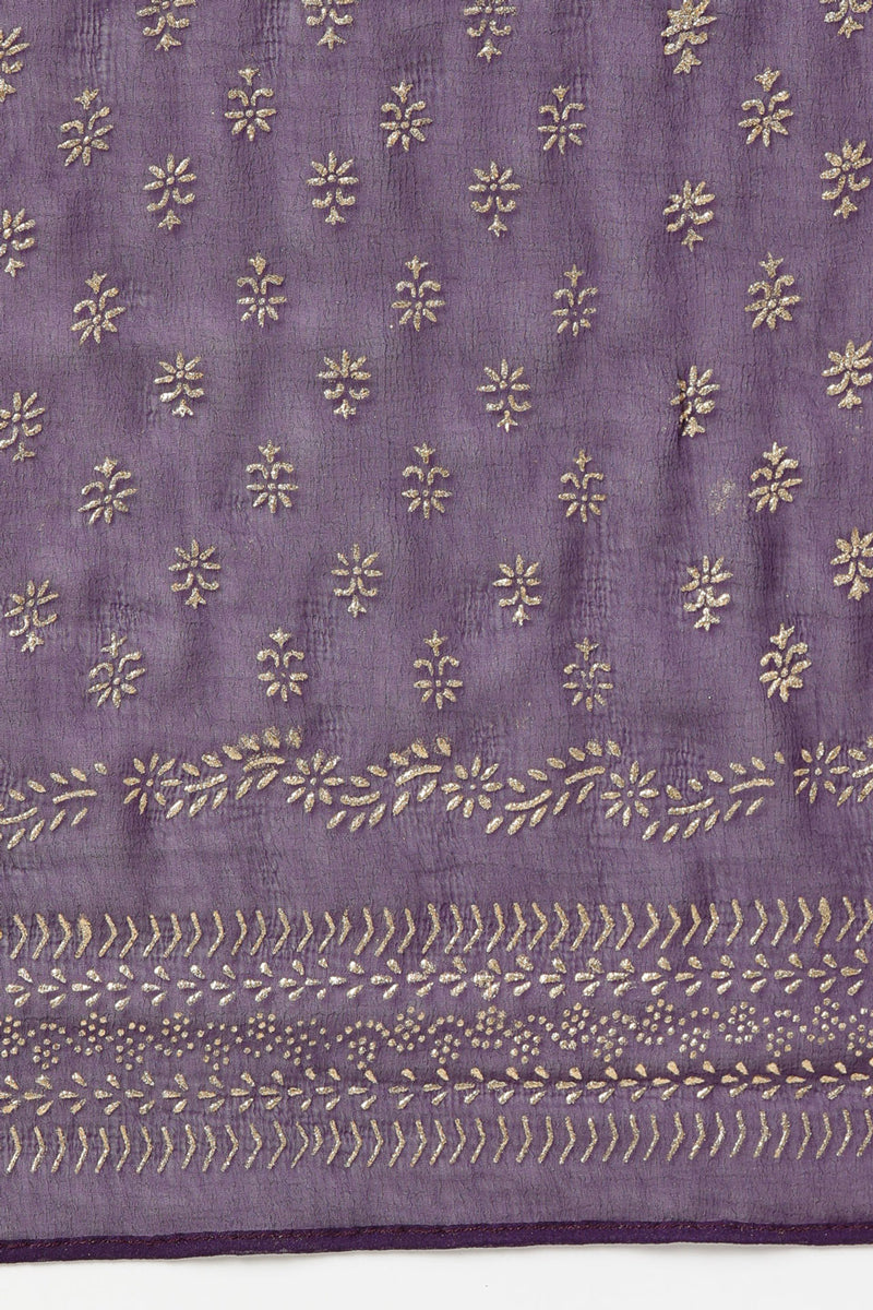 Indian Clothing Women's Purple Silk Blend Anarkali Kurta Pant With Dupatta - Rasiya - Swadesiicart