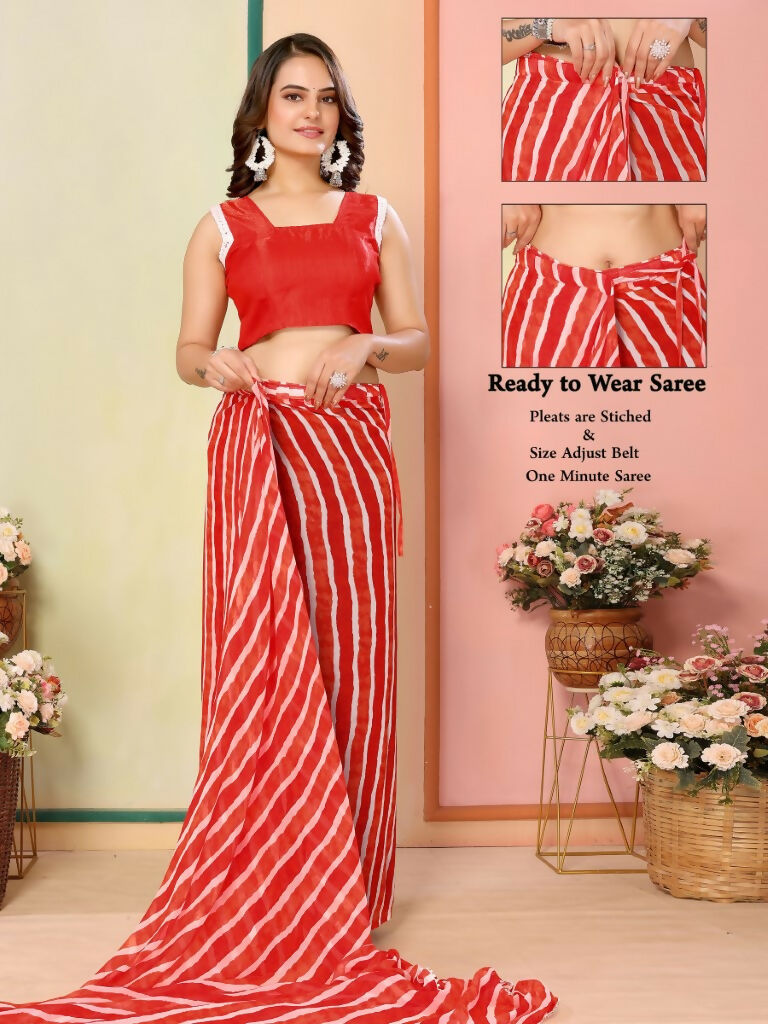 Red Georgette Designer Printed Ready To Wear Saree - Elite | Swadesiicart