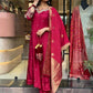 The52 Maroon Beautiful Embroidered Viscose Chanderi Fabric Straight Kurta Pant with Dupatta Set - Swadesiicart