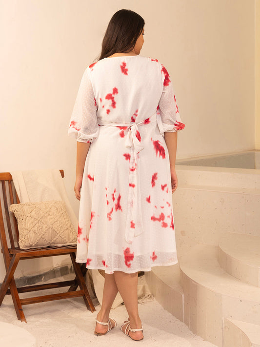 Janasya Off White Dobby Georgette Tie & Dye Fit & Flare Dress | Swadesiicart