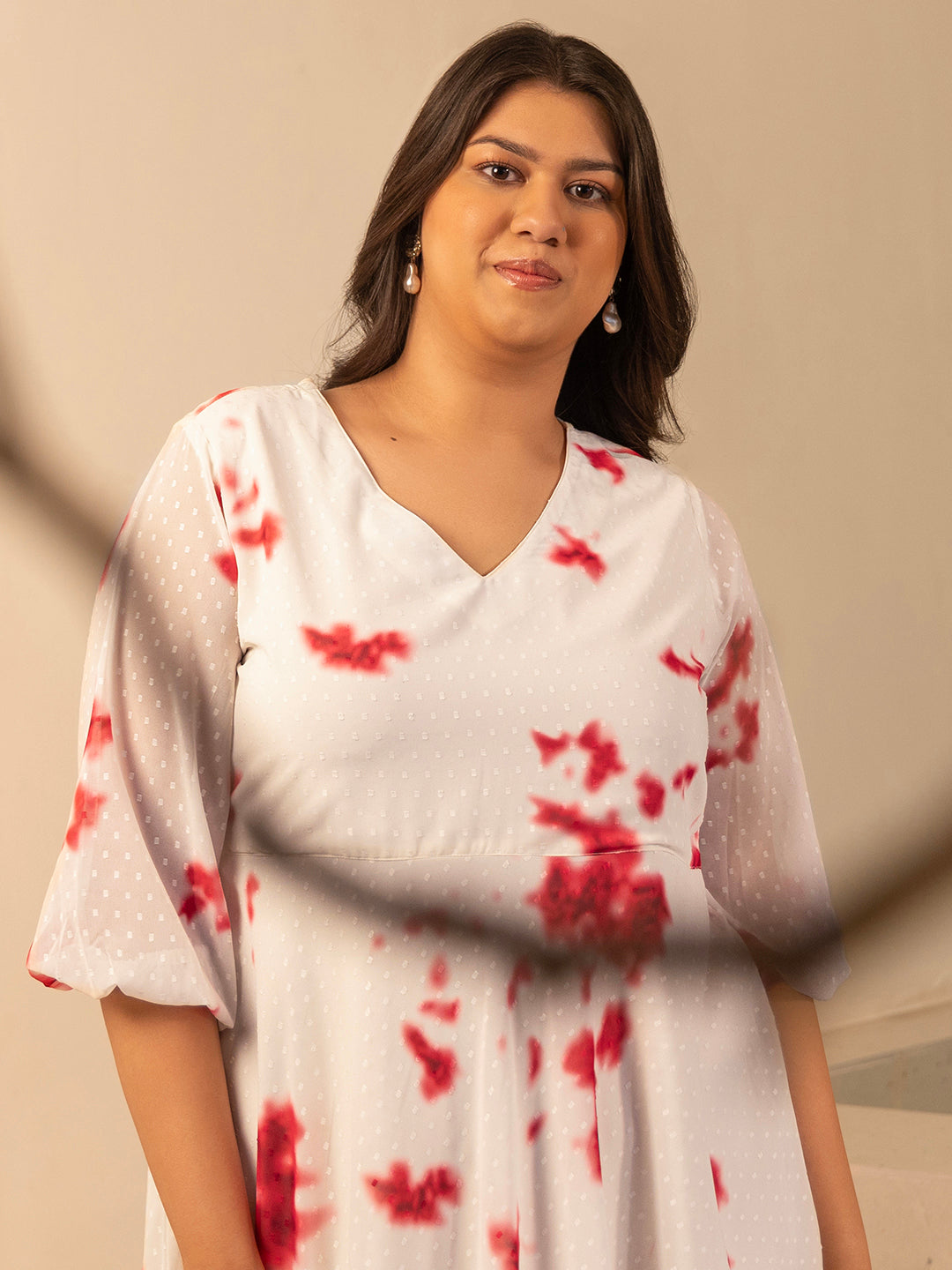 Janasya Off White Dobby Georgette Tie & Dye Fit & Flare Dress | Swadesiicart