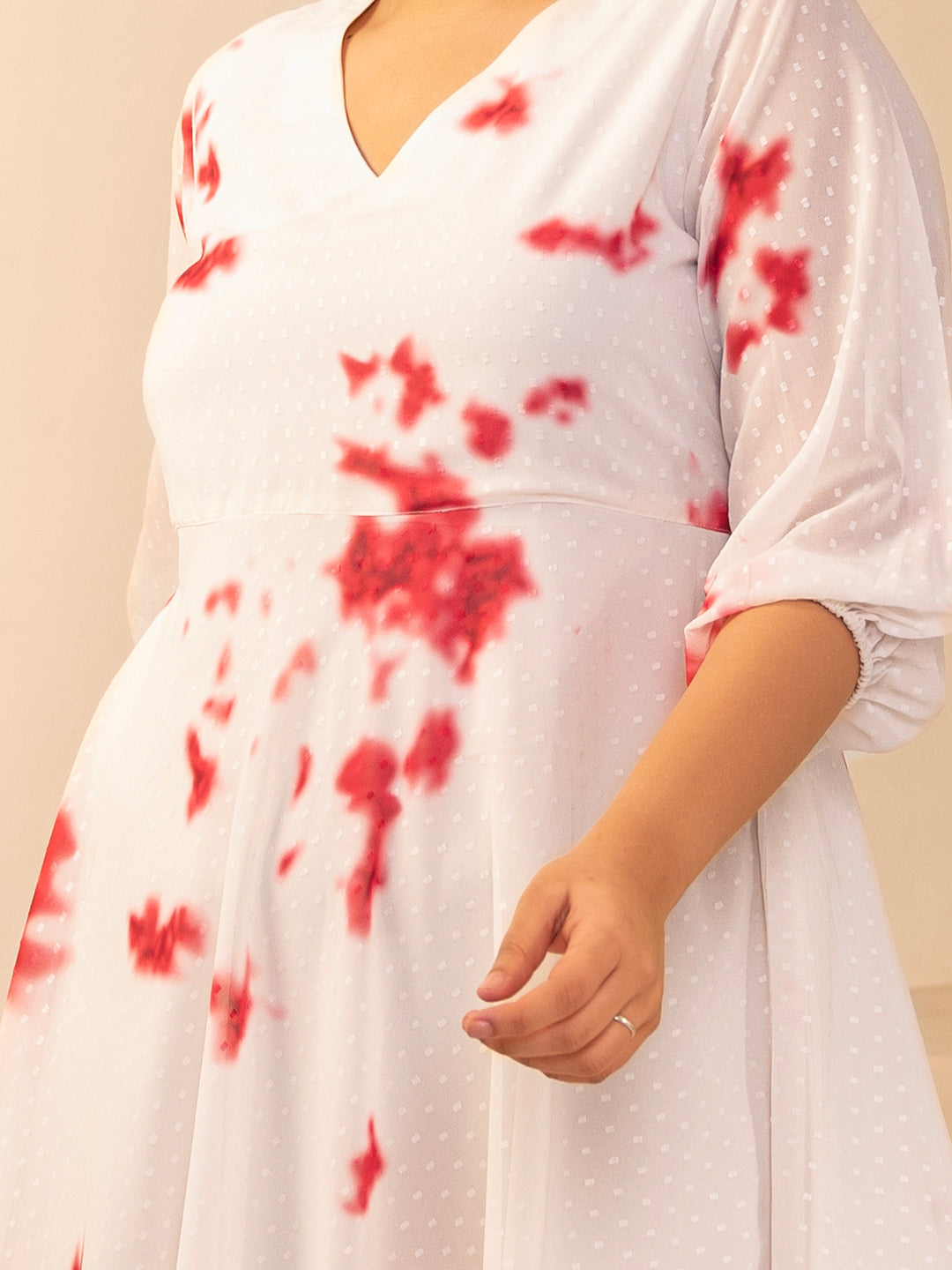 Janasya Off White Dobby Georgette Tie & Dye Fit & Flare Dress | Swadesiicart