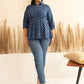 Janasya Dark Blue Cotton Ethnic Motifs A-Line Top | Swadesiicart
