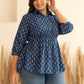 Janasya Dark Blue Cotton Ethnic Motifs A-Line Top | Swadesiicart