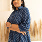 Janasya Dark Blue Cotton Ethnic Motifs A-Line Top | Swadesiicart