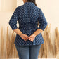Janasya Dark Blue Cotton Ethnic Motifs A-Line Top | Swadesiicart
