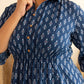 Janasya Dark Blue Cotton Ethnic Motifs A-Line Top | Swadesiicart