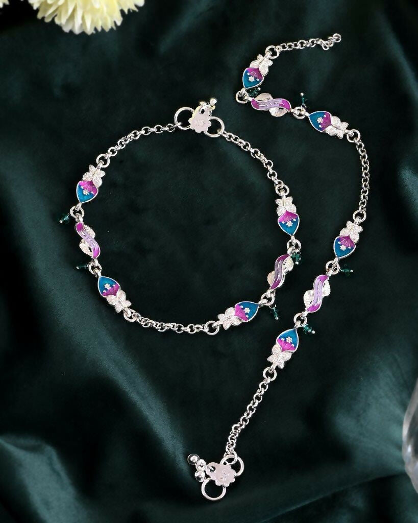 VOJ Set of 2 Stone Studded Mutli Color Designer Anklet - Swadesiicart