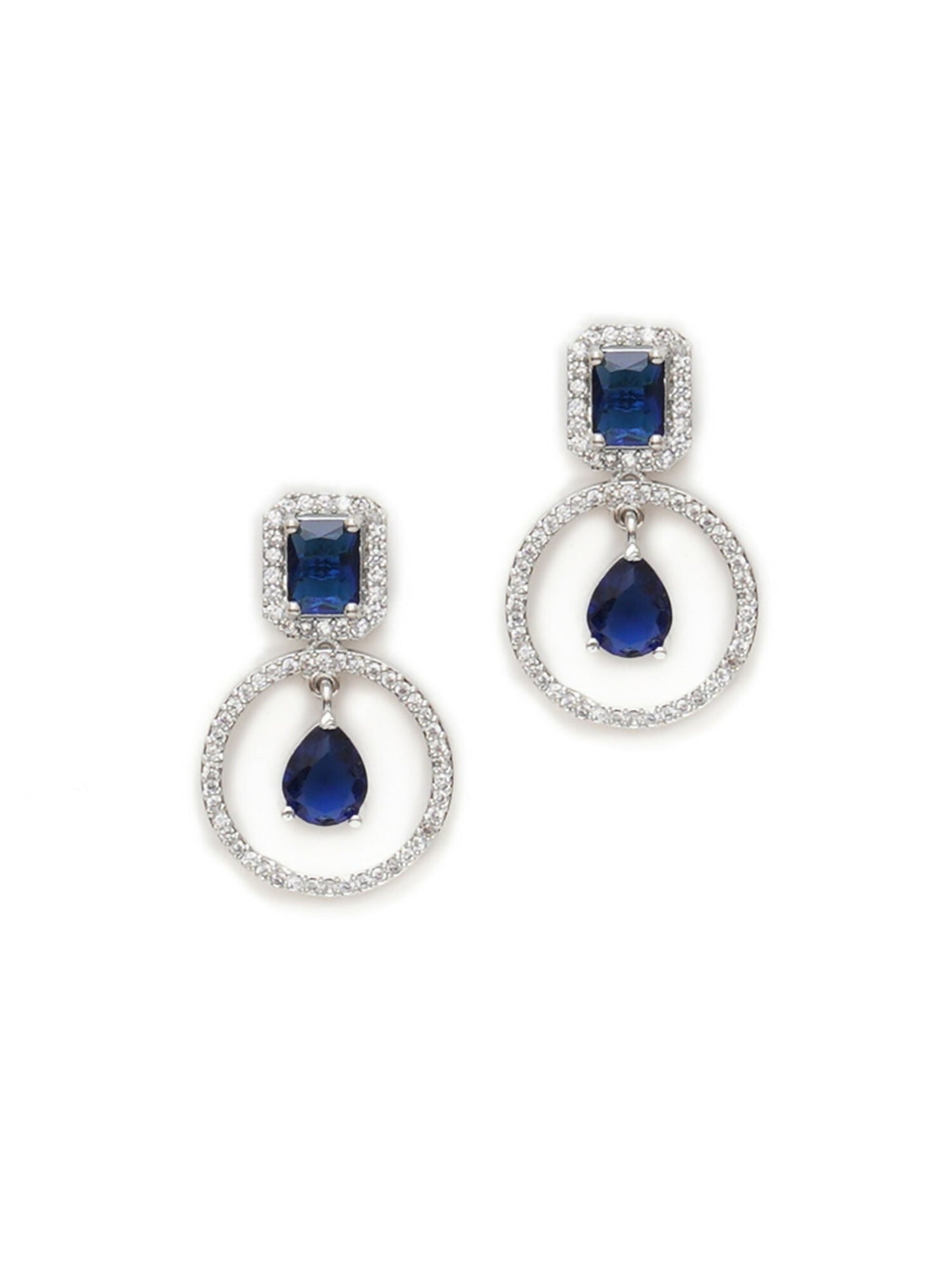 Stone kundan earrings (Blue) - Ruby Raang - Swadesiicart