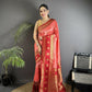 Joban Fashion Peach Banarasi Soft Silk Woven Butti Saree | Swadesiicart