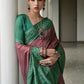 Vishnu Weaves Women's Green Soft Tussar Silk Printed Saree with Blouse - Swadesiicart