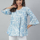 Janasya Women's White Cotton Floral Print Tiered Top | Swadesiicart