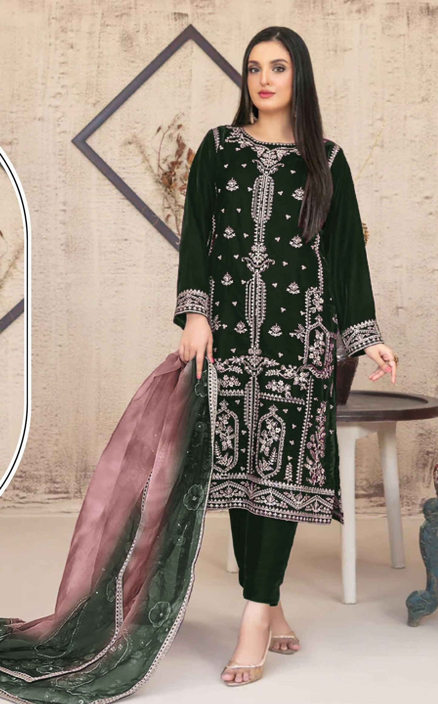 Anaita Green Velvet Suit with Embroidery Sequence Work - Swadesiicart