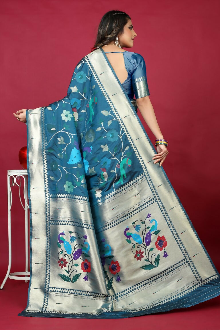 Jyoti Fashion Women's Morpich Paithani Silk Zari Woven Saree with Blouse | Swadesiicart