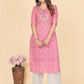 NOZ2TOZ Women's Printed & Embroidered Straight Cotton Pink Stitched Kurta (1Pc) - Noz2Toz