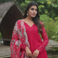 Jyoti Fashion Women's Pink Faux Blooming Butti Work Kurta with Trouser & Dupatta | Swadesiicart
