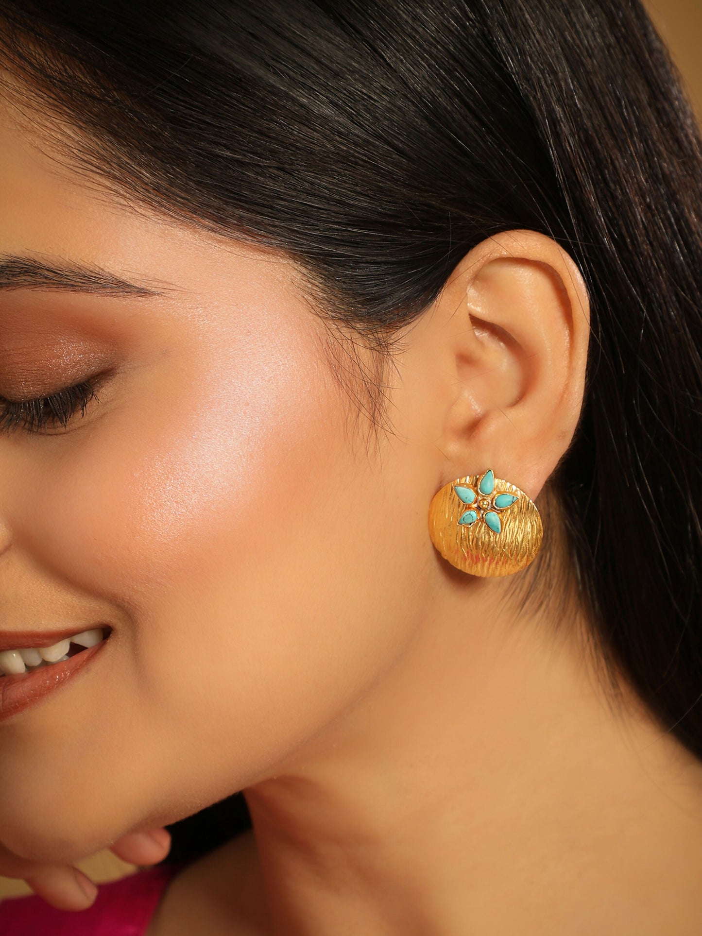 Nuyug 22K Gold-Plated Turquoise Flower Stud Earrings | Swadesiicart