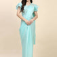 Light Blue Silk Satin Sequence Work Ready to Wear Saree with stitched Blouse - Nirvana | Swadesiicart