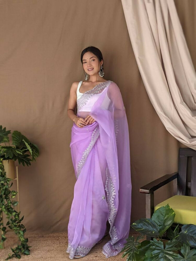 Vamsee Shirovastra Purple Organza Saree - Swadesiicart