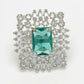 NVR Women's Green & Silver CZ-Studded Square-Shaped Adjustable Finger Ring | Swadesiicart