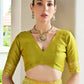Vishnu Weaves Women's Mahendi Handloom Raw Silk Thread Weaving Saree with Blouse - Swadesiicart