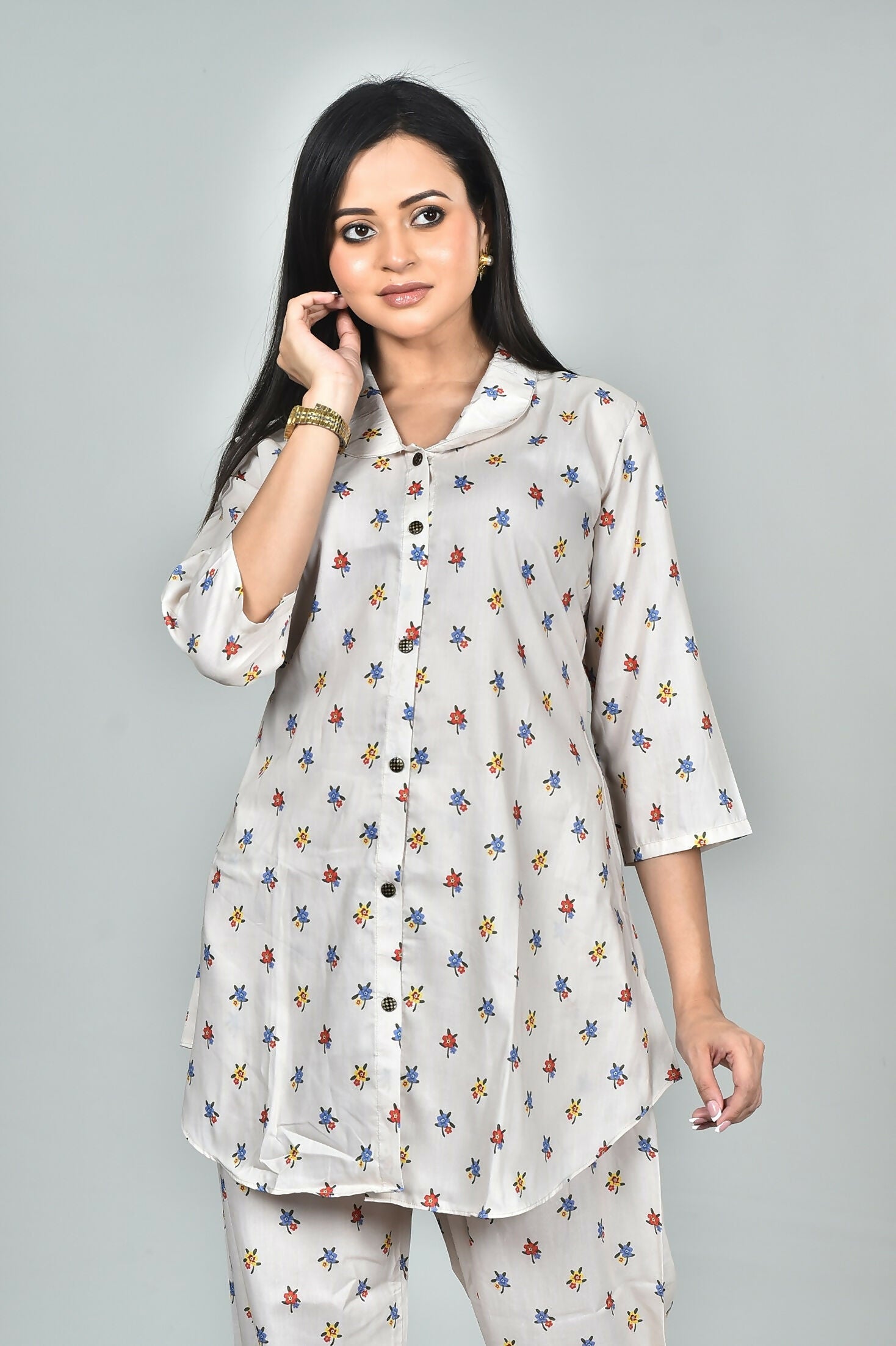 Morchari Digital Print Semi Muslin Co-Ord Set Top & Trouser-Multicolor - Swadesiicart