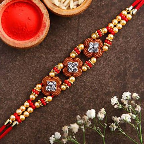 Ethnic American Diamond Rakhi and Kaju Katli Box Combo | Swadesiicart