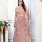 Miravan Women's Orange Floral Printed Crop Top And Skirt Co-Ord Set - Swadesiicart