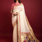 Vishnu Weaves Women's White Paithani Silk Zari Woven Saree with Unstitched Blouse - Swadesiicart