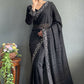 Vastranavya Black Rangoli Silk Real Mirror work with Swarovski work Ready to Wear Saree | Swadesiicart