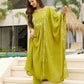 The52 Lemons Women's Gorgeous Chinon Embroidered Flared Kurta with Pant And Dupatta Set - Swadesiicart