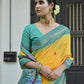 Vishnu Weaves Women's Yellow Handloom Raw Silk Saree with Blouse - Swadesiicart