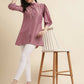 Dust Pink Chinon Yoke Embroidered A-line Top - Tarini - Swadesiicart