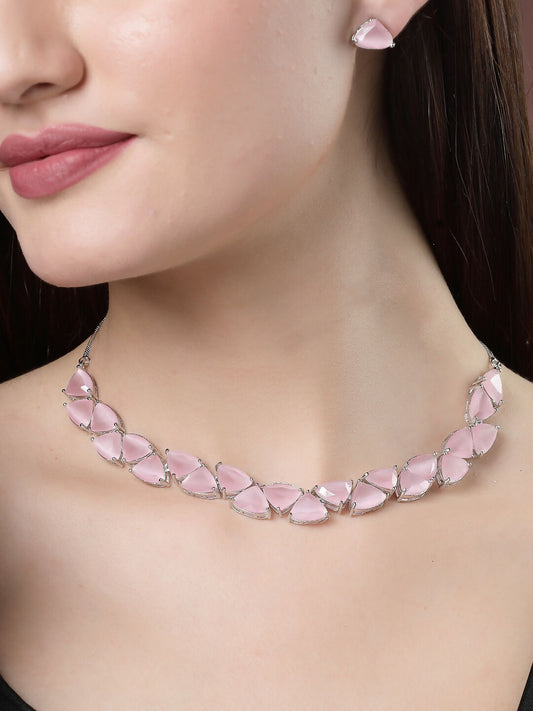 NVR Women's Pink Artificial Stones Studded Handcrafted Jewellery Set - NR Retail-NVR