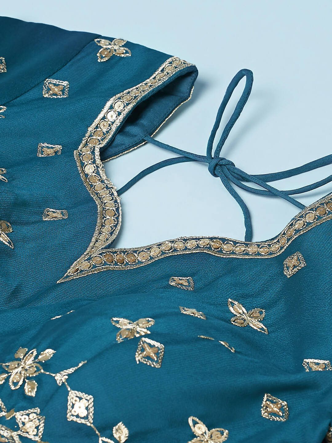 House of Panchhi Teal - Pure Georgette Embroidered Lehenga | Swadesiicart