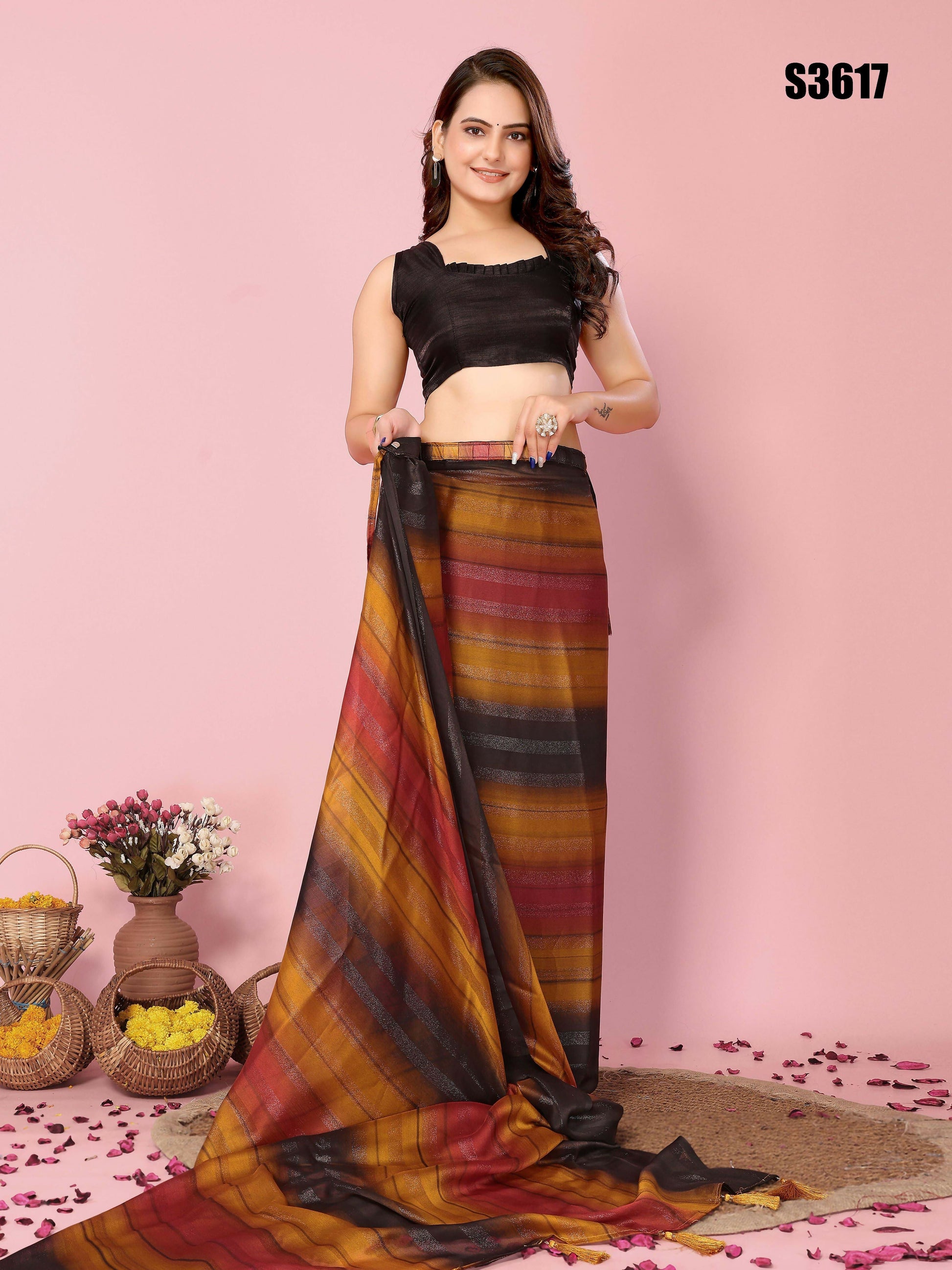 Attractive These Party Wear Ready To Wear Saree - Orange | Swadesiicart