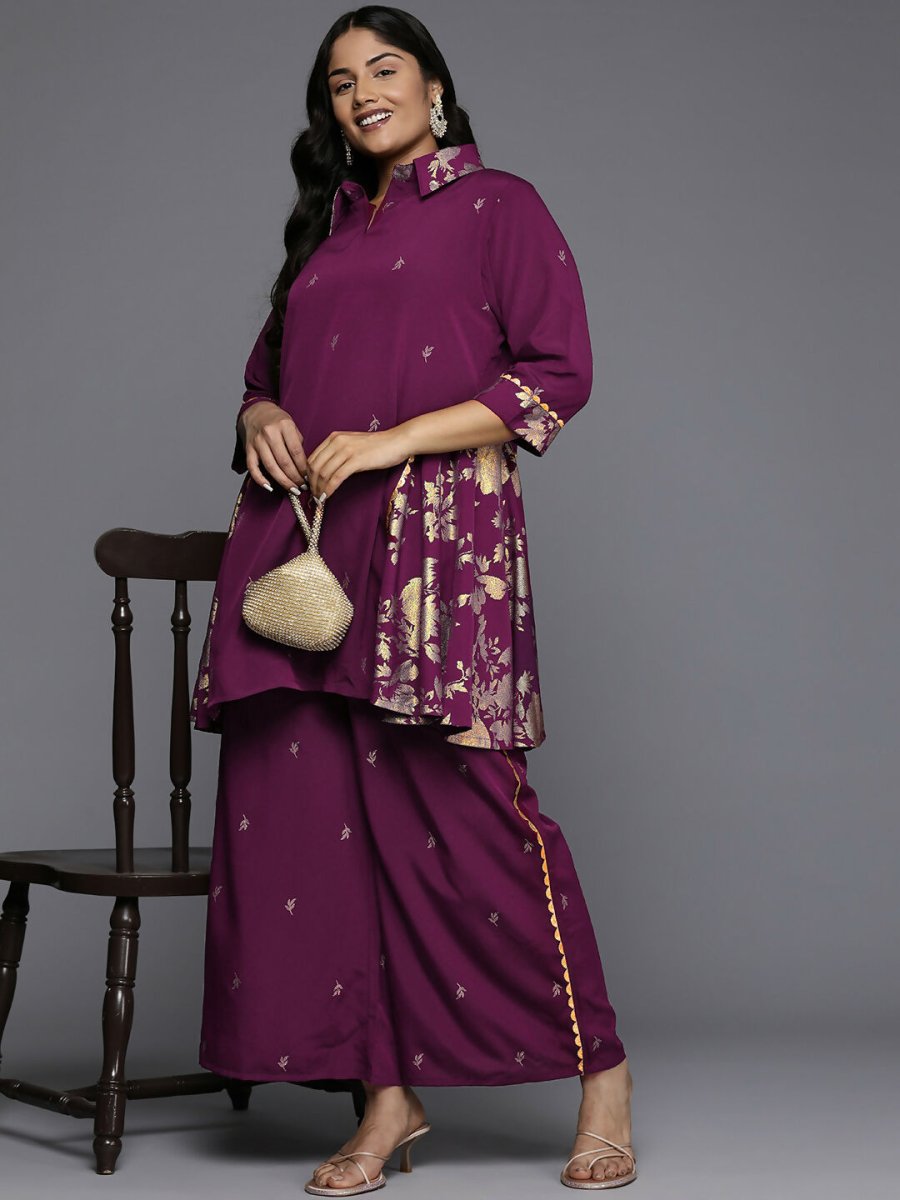 Ahalyaa Women's Traditional wear Co-ords - Purple - Swadesiicart