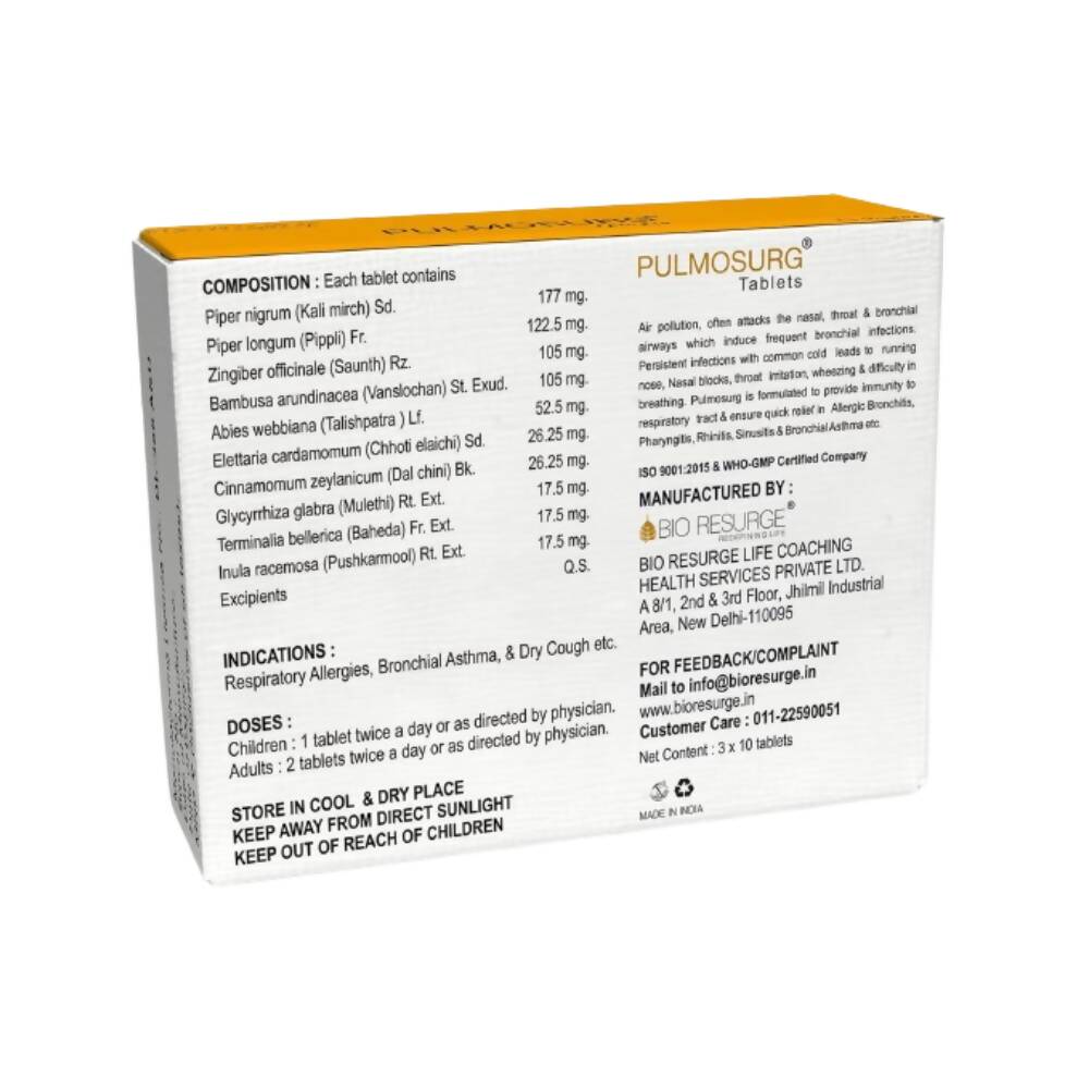 Bio Resurge Life Pulmosurg Ayurvedic Cough and Asthma Relief Tablets - Swadesiicart