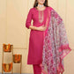 Red Viscose Chanderi Embroidered Stitched Suit With Dupatta - Tanisha | Swadesiicart
