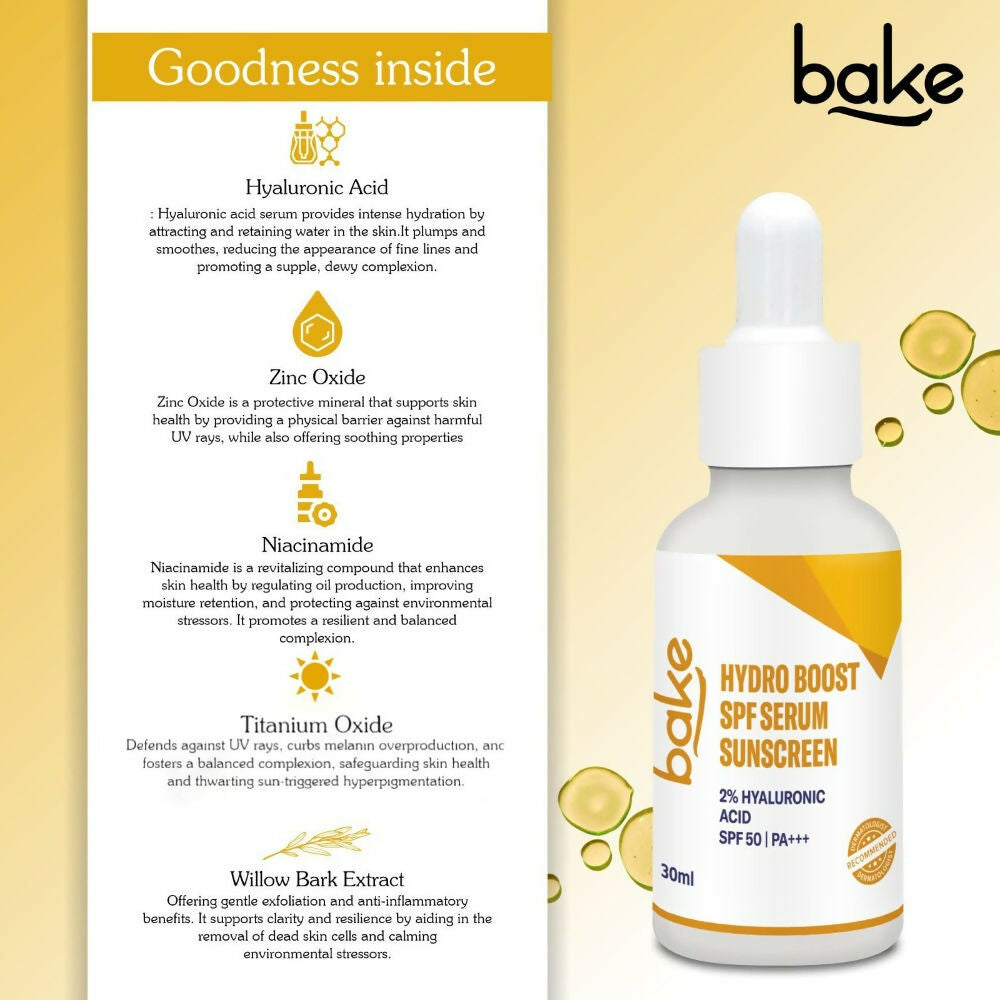 Bake 2% Hyaluronic Acid Hydro Boost Sunscreen Serum Spf 50 Pa+++ | Swadesiicart