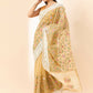 Beige Organza Floral Embroidered Saree with Unstitched Blouse Piece - Roozal
