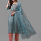 Blue Embroidered Kurta Pant & Dupatta Set, Multicolor - Hiral Fashion